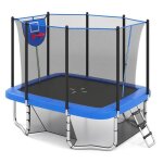 Costway trampoline enfants avec panier de basketball, but de football, filet de scurit et acier antirouille, ...