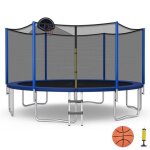 Costway trampoline extrieur enfants Ø366cm avec panier de basket, ballon, pompe, filet de protection ...
