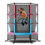 Costway trampoline de jardin pour enfants 165cm, avec filet de protection, appuis de ressorts et structure ...