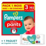 Couches - culottes pampers baby - dry taille 3 - pack 1 mois 192 couches