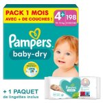Couche pampers baby - dry taille 4 + - pack 1 mois 198 couches
