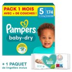 Couches pampers baby - dry taille 5 - pack 1 mois 174 couches Couches pampers baby - dry taille 5 - pack 1 mois 174 couches