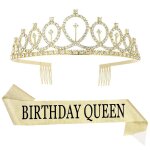 Couronne et ��charpe d'anniversaire, diad��me en cristal et strass avec ��charpe d'anniversaire pour ...