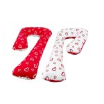 Coussin d'accouchement pre / post natal coeurs blancs sur fond rouge - coeurs rouges sur f