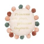 Coussin dcoratif a pompons princesse - beige
