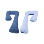 Coussin de maternit, grossesse / allaitement, minky et coton, forme en 7 bleu crreaux bleu