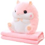 Coussin en peluche hamster mignon star fire avec couverture en peluche pliable (rose, 50 x 30 cm)