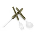 Couteau pliant et cuill�re fourchette, voyage de camping en plein air portable en acier inoxydable trois ...