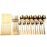 Couverts dorés en acier inoxydable, 24 pièces, vaisselle, fourchettes, couteaux, cuillères, service d'argenter ... Couverts dorés en acier inoxydable, 24 pièces, vaisselle, fourchettes, couteaux, cuillères, service d'argenter ...