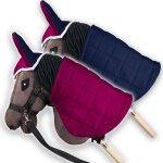 Couverture et bonnet anti - mouches rversibles skippi pour cheval de loisir - fuchsia et bleu marine ...