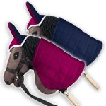 Couverture et bonnet pour hobby horse - fuchsia et bleu marine, hobby horse accessoire, couverture rversible, ...