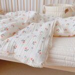 Couverture en mousseline a imprim rose camlia pour bb, couette pour l't, couette florale pour bb, ...