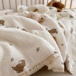 Couverture en mousseline a imprim rose camlia pour bb, couette pour l't, couette florale pour bb, ...