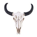 Cr�ne de vache longhorn en r�sine pour d�coration murale, reproduction de t�te d'animal en 3d, sculpture ...