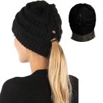 Croix net casquette hiver chapeaux pour femmes vide haut queue de cheval laine chapeau solide automne ...
