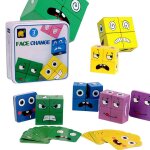 Cube magique en bois pour enfants de 3, 4 et 5 ans, blocs de construction avec motifs de visage, jouets ...