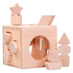 Cube trieur en bois pour enfants, bote de blocs de construction non peints, jouets educatifs, jeu d'empilage ...