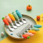 Cuillre fourchette en acier inoxydable pour enfants, carotte dessin anim pour bb pratique anti - ...