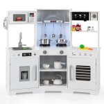 Cuisine enfant de 3 + ans costway - jouets en bois - sons et lumi�res - espace de rangement - accessoires ...