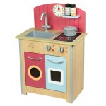 Teamson kids mini cuisine en bois porto, jeu interactif rouge et bois pour petits chefs