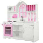 Cuisine enfants dinette en bois avec evier, four micro - ondes cuisinires 3 spatules 109 x 32 x 106, ...