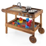 Cuisine enfants d extrieur costway avec roues et poigne de pousse, boutons ralistes avec pole, casserole ...