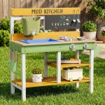 Cuisine enfant ext�rieure en bois, jardin cuisine jouet avec robinet, jardini�res, outils de jardinage, ...