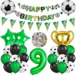 Decoration 9 anniversaire football, ballon football 9 anniversaire, ballons aluminium, ballon latex vert ...