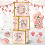 Decoration anniversaire 1 an fille, 3 pi�ces bo�tes de d�coration d'anniversaire roses avec la lettre ...