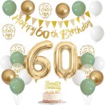 Dcoration d'anniversaire 60 ans vert sauge 60 ans femme homme avec bannire 60 ballons gonflables dcoration ...