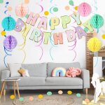 D�coration d'anniversaire, banni�re joyeux anniversaire, d�corations d'anniversaire pastel pour femmes, ...