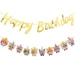 D�coration anniversaire chaton, lot de 10 banni�res happy birthday avec visage de chat guirlande d'anniversair ...