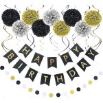 Décorations d'anniversaire, décorations d'anniversaire noires et dorées pour femmes, bannières d'anniversaire, ... Décorations d'anniversaire, décorations d'anniversaire noires et dorées pour femmes, bannières d'anniversaire, ...