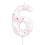 Dcoration de bougie d'anniversaire en forme de papillon blanc et rose en forme de chiffre 6 - bougies ...