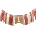 D�coration de chaise haute pour 1er anniversaire de fille, 1 banni�re rose pour premier anniversaire ...