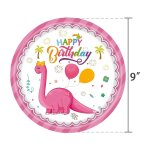 Décorations de fête d'anniversaire de dinosaure rose pour filles, assiette de poulet britannique, nappe ... Décorations de fête d'anniversaire de dinosaure rose pour filles, assiette de poulet britannique, nappe ...