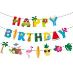 Décorations de fête d'anniversaire hawaïennes - bannière tropicale « happy birthday » - flamant rose, ... Décorations de fête d'anniversaire hawaïennes - bannière tropicale « happy birthday » - flamant rose, ...