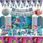 Decorations de fete d'anniversaire de la petite sirene princesse ariel pour filles, vaisselle jetable, ...