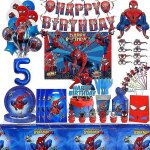 Decoration de fete d'anniversaire spiderman pour garcons, theme spiderman, vaisselle, tasse, assiette, ...
