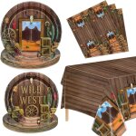 Décorations de fête western - assiettes, serviettes, nappe pour anniversaire cow - boy - 61 pièces Décorations de fête western - assiettes, serviettes, nappe pour anniversaire cow - boy - 61 pièces