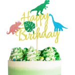 D�coration de g�teau d'anniversaire dinosaure avec feuilles et dinosaures pour f�te pr�natale, f�te pr�natale, ...