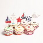 Dcorations de gteau d'anniversaire pour enfants, 24 pices / paquet, yacht a voile ocan, bateau pirate, ...