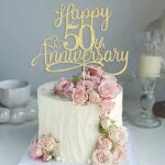 D�coration de g�teau en papier a paillettes dor�es, d�corations de f�te d'anniversaire de mariage, 50e ...
