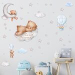 D�coration murale chambre b�b� mignon, d�coration murale de chambre imperm�able, sticker ours sur lune ...