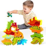 Dinosaur toy, wooden dinosaur stacking toy for kids, with storage bag, dinosaur balance game block, montessori ...