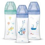Dodie lot de 3 biberons anti - colique sensation + 330ml + 6 mois, ttine plate, dbit 3 - bleu mer et ...