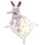 Doudou lapin rose nicotoy mouchoir blanc etoile peluche bebe
