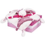 Doudou plat - lapin cerise rose et blanc - boite cadeau - 17 cm - ide cadeau de naissance fille - garantie ...