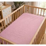 Drap housse b�b� extensible en gaze de coton rose 60 x 120 cm