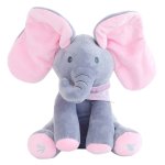 El�phant en peluche musique �lectrique �l�phant pour cache - cache jouet pour b�b� - rose&gris